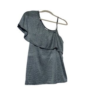 Dizzylissy‎ Mens One Shoulder Ruffle Textured Metallic Top Slate Grey XL